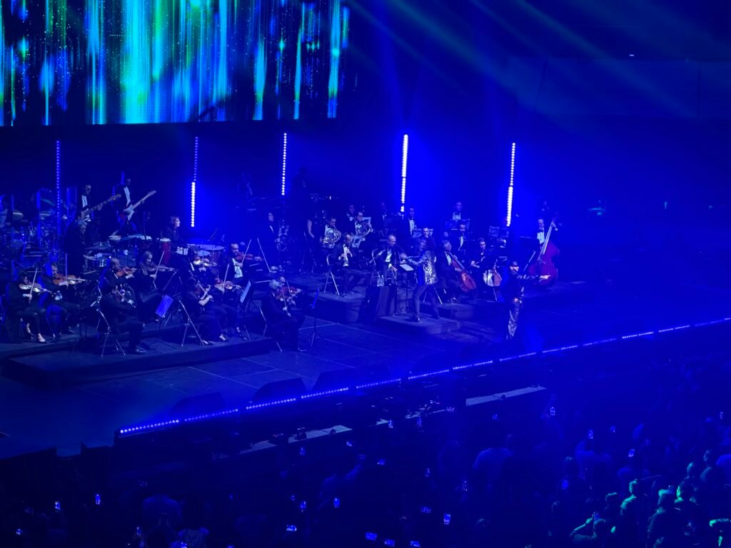 Live string section performing orchestral music for an audience.